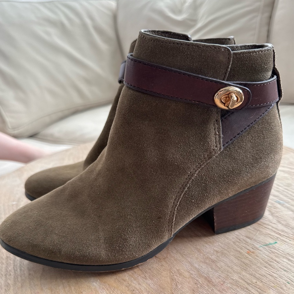 COACH Brown Suede Leather Patricia Booties With Buckle Strap Size 7.5